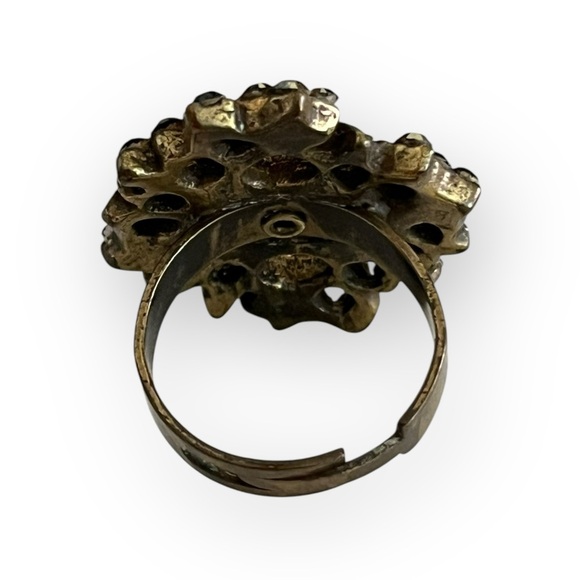 Michal Negrin Flower Swarovski Crystals Victorian Brass Fashion Adjustable Ring - Picture 3 of 9
